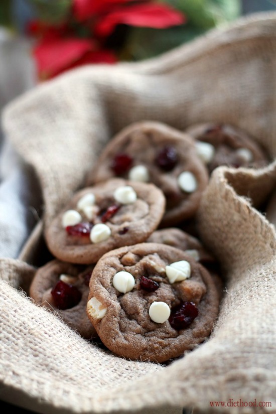 Delicious, soft cookies, perfect for your Christmas Baking - Cranberry White Chocolate  Chip Nutella Cookies
