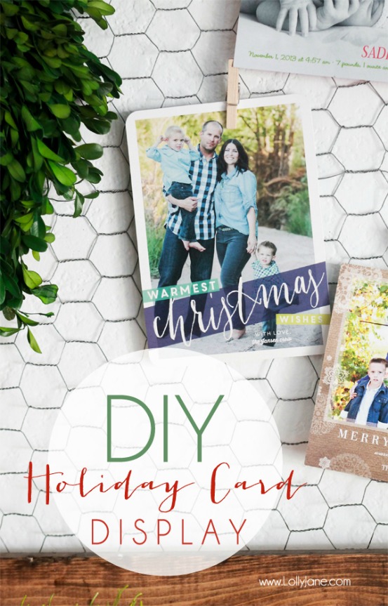 Use this cool Christmas Card Display during the holidays and clip photos to it during the year! Pin to your DIY Board!