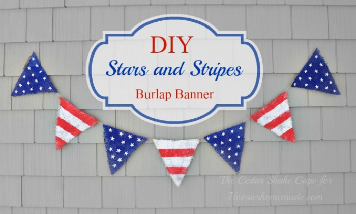 Create this Stars and Stripes Burlap Banner with just a few simple supplies, some you may have already at home. Perfect for Memorial Day or 4th of July Decorations. Be sure to save it by pinning to your Craft Board!