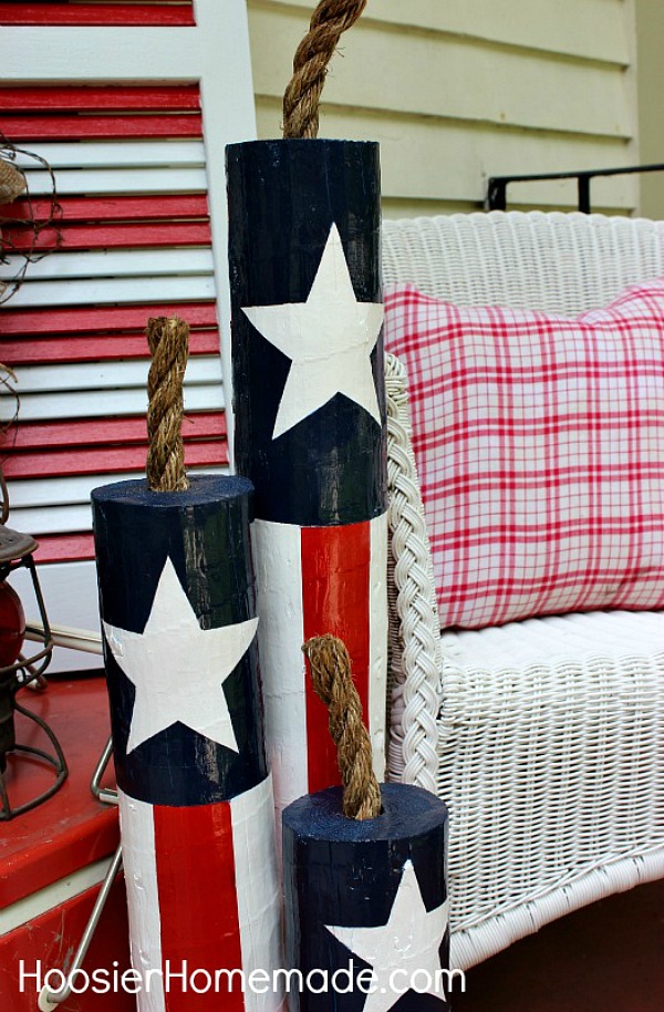 Learn how to make these FUN Wooden Firecrackers and decorate your front porch or home! Your 4th of July Decorating will never be the same! 