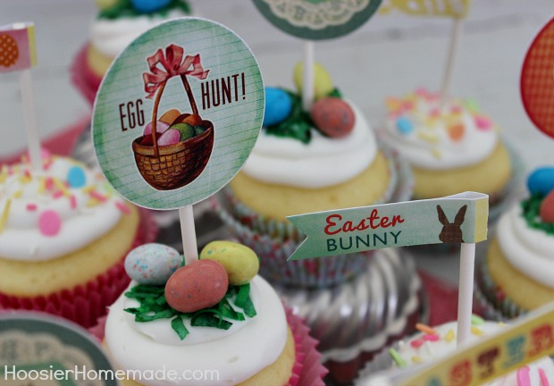 Free Printable Easter Cupcake Toppers :: Available on HoosierHomemade.com