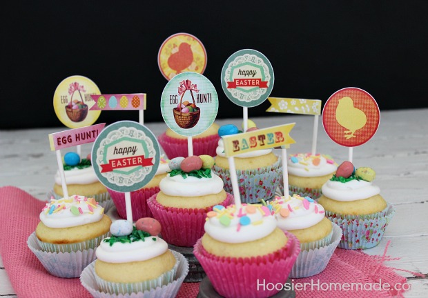 Free Printable Easter Cupcake Toppers :: Available on HoosierHomemade.com