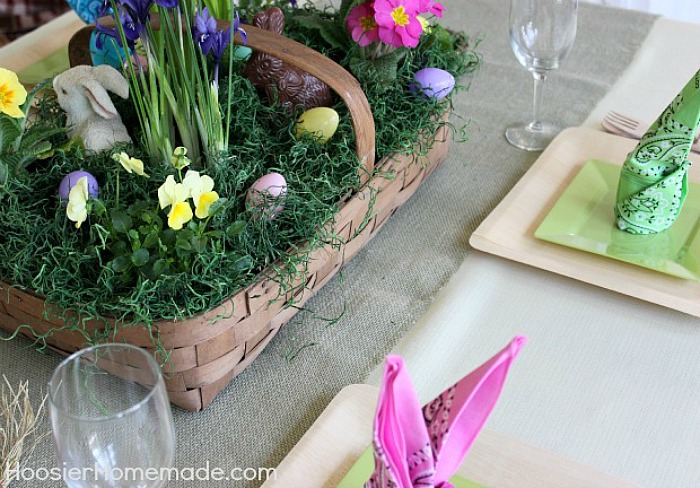 Easter Flower Basket Centerpiece and tablescape