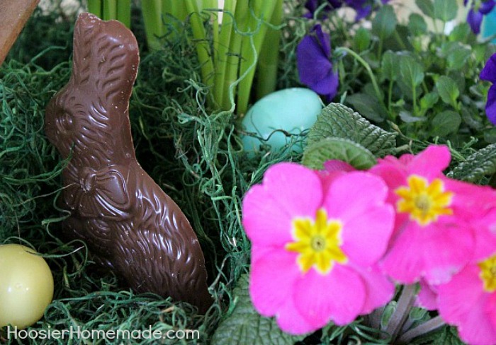 Chocolate bunny in Easter Flower Basket Centerpiece