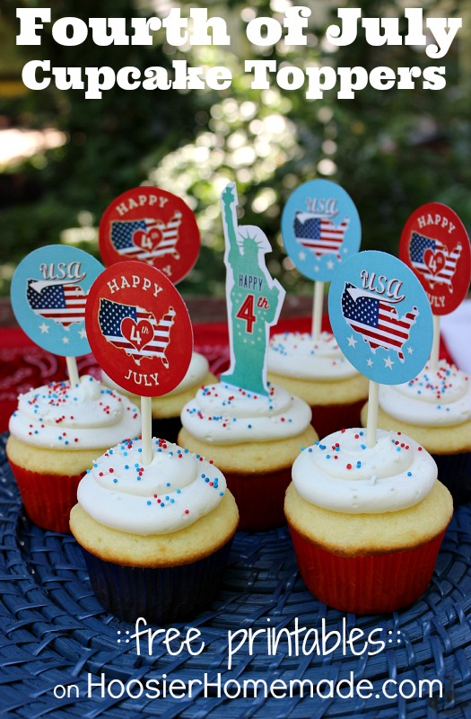 Printable Fourth of July Cupcake Toppers :: Available on HoosierHomemade.com