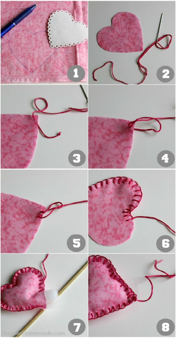 Learn how to make these colorful Fabric Hearts! Hang the fabric hearts on a string, decorate with them, or use them on a wreath - the options are endless! Pin to your DIY Board!