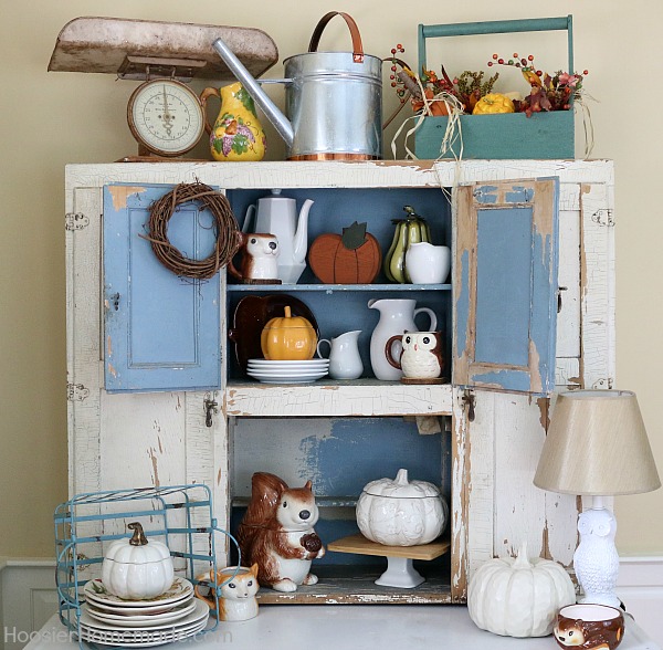 FALL DECORATING: HOOSIER CABINET -- Touches of Autumn in this EASY Fall Decor! 