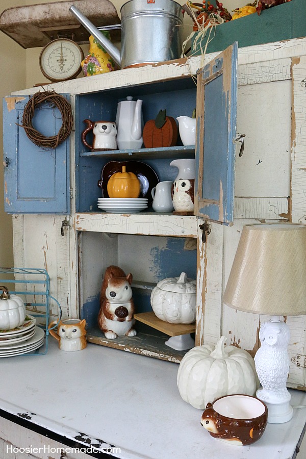 FALL DECORATING: HOOSIER CABINET -- Touches of Autumn in this EASY Fall Decor! 