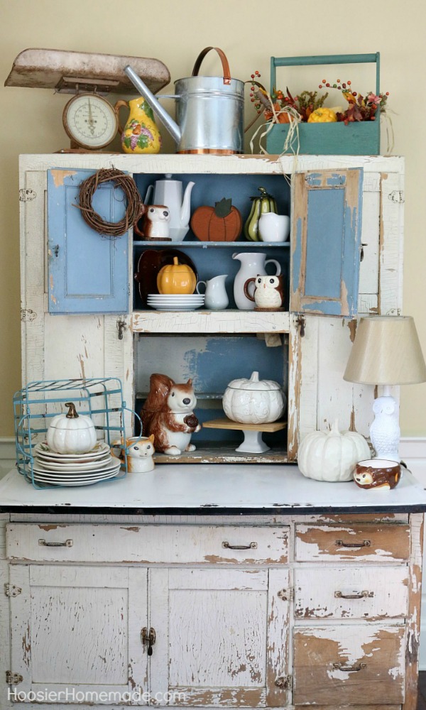 FALL DECORATING: HOOSIER CABINET -- Touches of Autumn in this EASY Fall Decor! 