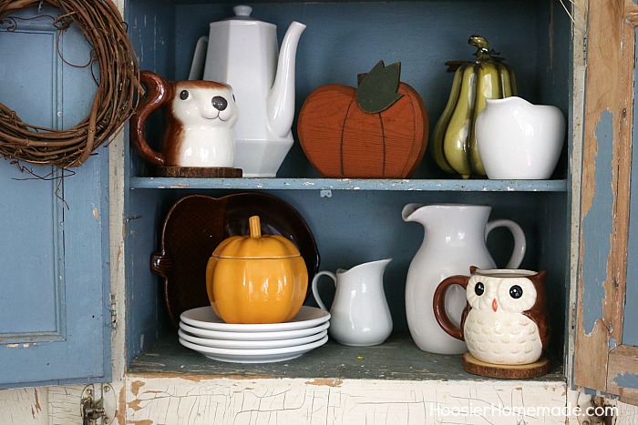 FALL DECORATING: HOOSIER CABINET -- Touches of Autumn in this EASY Fall Decor! 