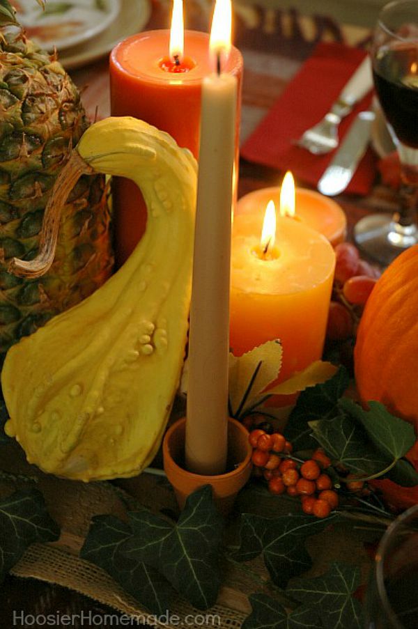 Fall Tablescape Tutorial - Creating a beautiful table centerpiece for your Fall or Thanksgiving dinner is easier than you think! Learn how to decorate your table with these step-by-step photos. 