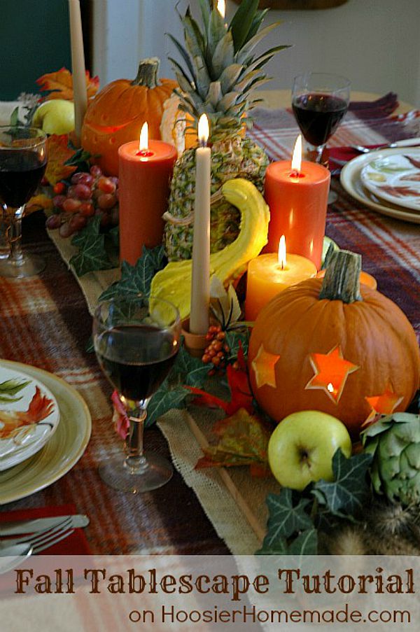 Fall Tablescape Tutorial - Creating a beautiful table centerpiece for your Fall or Thanksgiving dinner is easier than you think! Learn how to decorate your table with these step-by-step photos. 