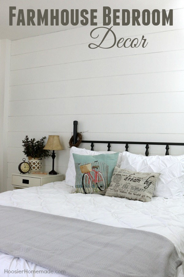 Get the Farmhouse Decor look for a fraction of the cost! Learn how to create the look yourself including a DIY Shiplap Wall for under $40 and a $10 painted brass headboard! Add fun accessories to create the Farmhouse Style Bedroom of your dreams!