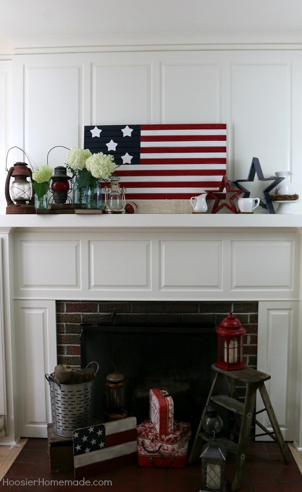 Farmhouse Mantel Decor -- give your home a fresh look for Summer! Use this decorating inspiration on your mantel, shelf and even as a tablescape! Get the Farmhouse look for less!