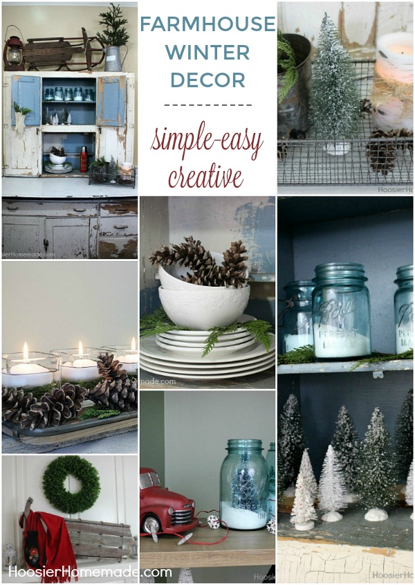 FARMHOUSE WINTER DECOR -- Use what you have on hand to turn your home into a cozy space with these Winter Decorations. 