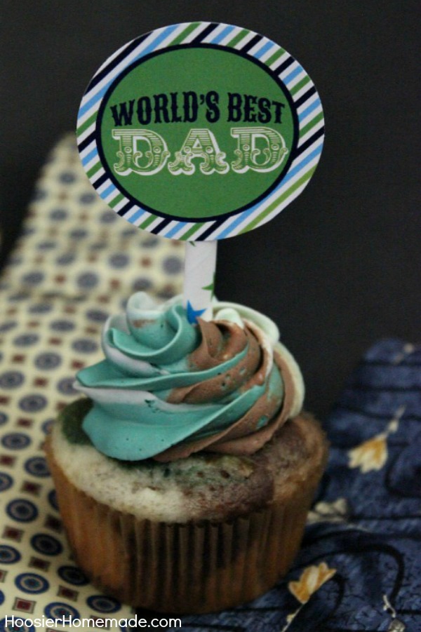 Surprise Dad with these Father's Day Cupcakes! Camouflage Cupcakes with FREE Printable Father's Day Cupcake Toppers! Be sure to save them by pinning to your Recipe Board!