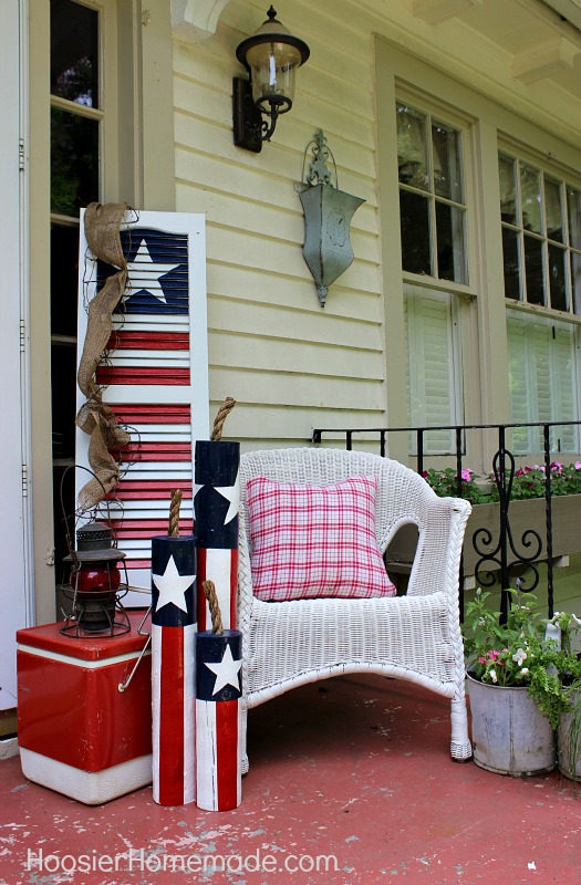 DIY Wooden Firecrackers: Summer Front Porch Decorating on HoosierHomemade.com