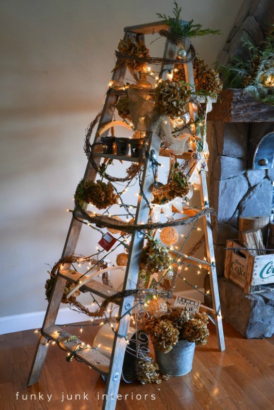 Create this one of a kind Christmas Tree using a ladder and cool, funky items! Pin this to your Christmas board! 