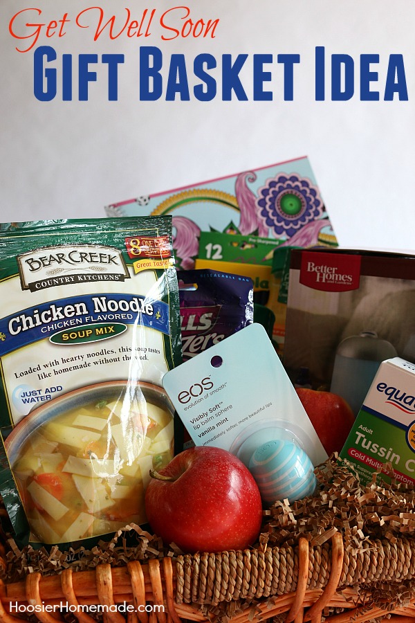 No matter what time of year it is, illness can hit and hit hard! This Get Well Gift Basket is sure to help! Add quick soup, medicine, juice and more to a basket for a neighbor, friend or family member. 