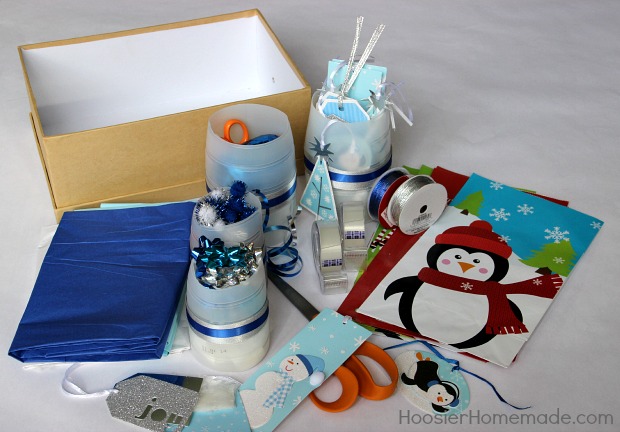 Don't spend valuable time searching for your gift wrapping supplies! Put together this Gift Wrapping Kit and have them all in one place! A great Christmas Gift too! Pin to your Craft Board!