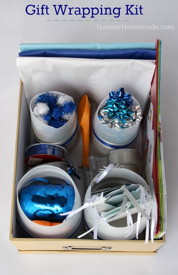 Don't spend valuable time searching for your gift wrapping supplies! Put together this Gift Wrapping Kit and have them all in one place! A great Christmas Gift too! Pin to your Craft Board!