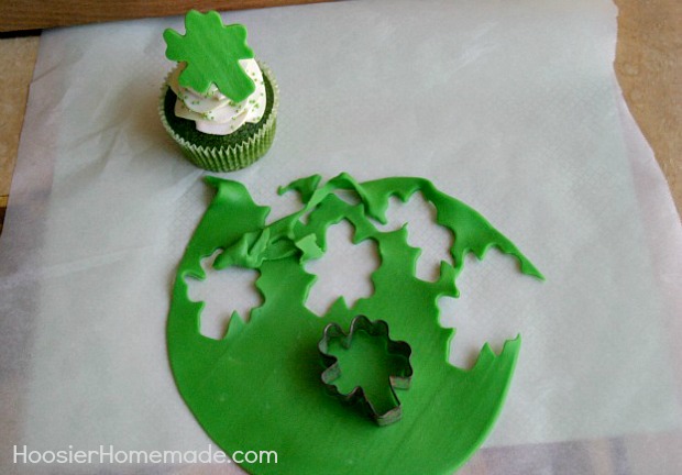 Green Velvet Cupcakes with Candy Shamrocks | Recipe on HoosierHomemade.com