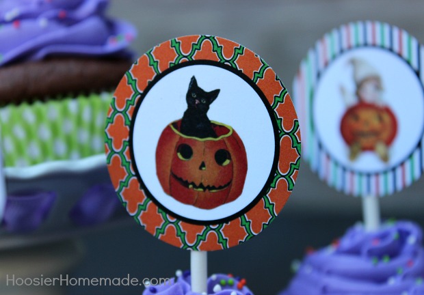 Free Printable Halloween Cupcake Toppers :: Available on HoosierHomemade.com