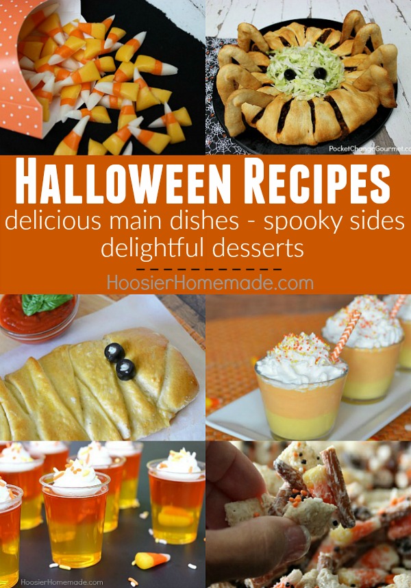 Whip up a FUN Halloween Dinner for your family! Grab a recipe to take to a Halloween Party! These Halloween Recipes include - main dishes, side dishes and Halloween Dessert Recipes! 