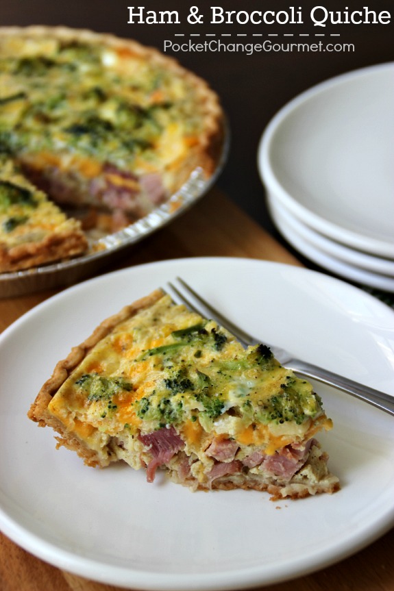 This Ham & Broccoli Quiche is a perfect way to use up leftover ham! It makes a delicious dinner as well as brunch! Pin to your Recipe Board!
