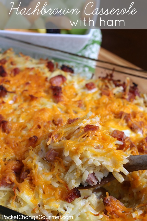 Perfect for brunch or dinner! Whip up this Hashbrown Casserole in minutes! Add leftover Ham, or even Sausage or Bacon! Make Ahead Recipe! Pin to your Recipe Board!