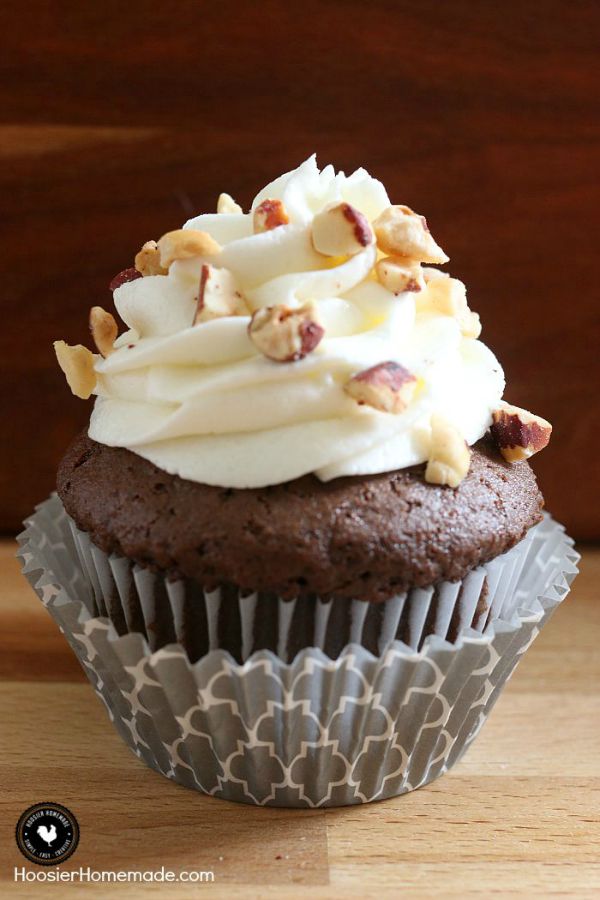 These delicious Chocolate Hazelnut Cupcakes with Sweet Cream Frosting are EASY to make. With just a few ingredients including a SURPRISE ingredient that adds a creamy flavor! The frosting is OVER THE TOP delicious! Click on the Photo for the Recipe!