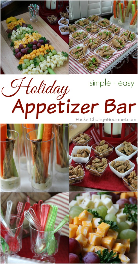 Get ready for the holidays! This Holiday Appetizer Bar couldn't be easier! It's looks impressive, but it's very simple. Visit our 100 Days of Homemade Holiday Inspiration for more recipes, decorating ideas, crafts, homemade gift ideas and much more!