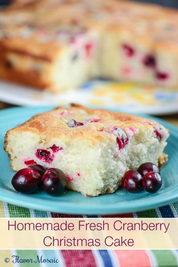 This moist white cake with fresh cranberries and orange zest is perfect for the holidays! Whip up this Homemade Cranberry Cake for your Christmas Dinner! Visit our 100 Days of Homemade Holiday Inspiration for more recipes, decorating ideas, crafts, homemade gift ideas and much more!