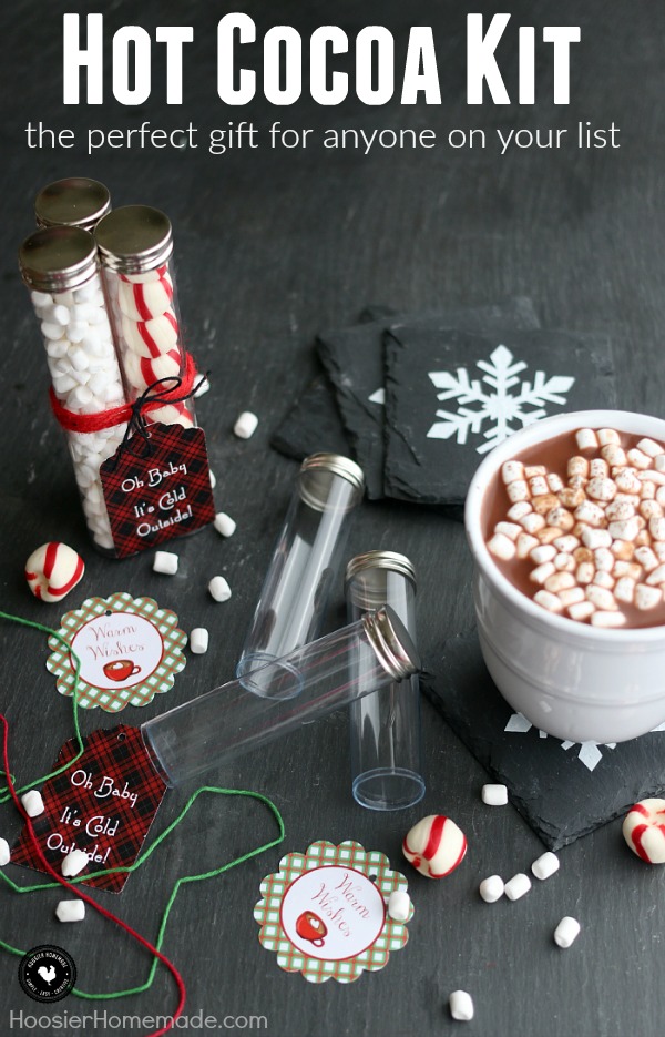 This adorable Christmas Gift is perfect for teachers, neighbors, co-workers and more! Fill with your favorite Hot Chocolate toppings! Put together these Hot Cocoa Kits in minutes! Add a special mug and you have a great affordable Christmas gift idea!