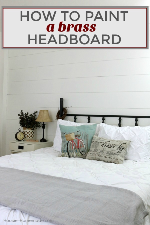 HOW TO PAINT A BRASS HEADBOARD -- Learn how we transformed a $10 brass headboard to work PERFECTLY in our Farmhouse Bedroom! 