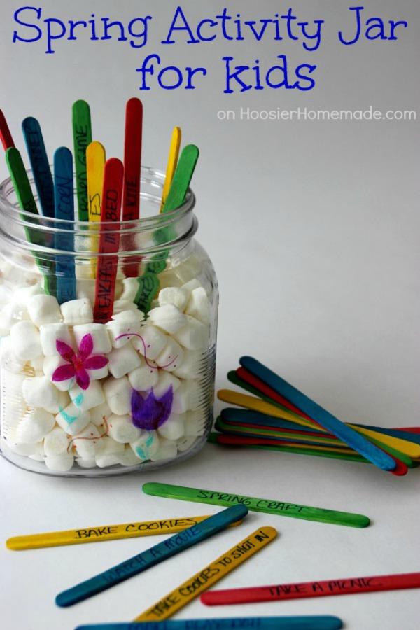 Make this fun Spring Activity Jar for the kids! Make Play-Doh, take a walk, bake cookies - there are lots of ideas to choose from! Pin to your Family Board!