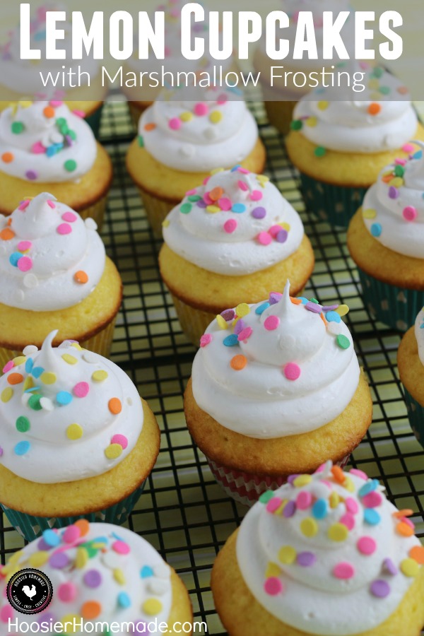 You will never know that these Lemon Cupcakes start with a box mix! There is a secret ingredient though! Oh and the marshmallow frosting? Just 2 ingredients! It's heavenly!