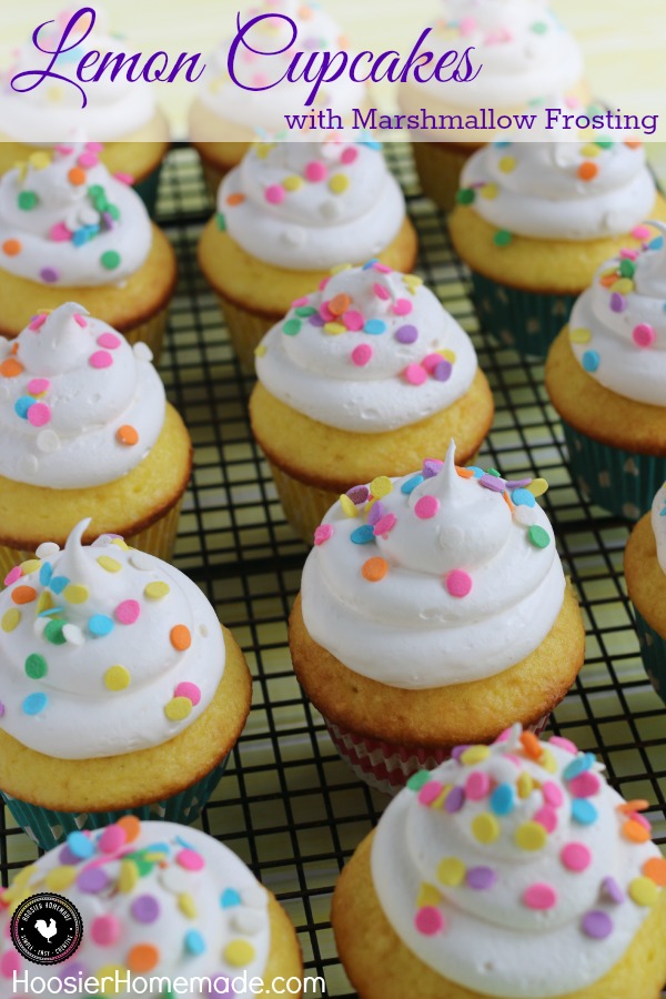 You will never know that these Lemon Cupcakes start with a box mix! There is a secret ingredient though! Oh and the frosting? Just 2 ingredients! It's heavenly! Be sure to save the recipe to use later by pinning to your Cupcake Board!
