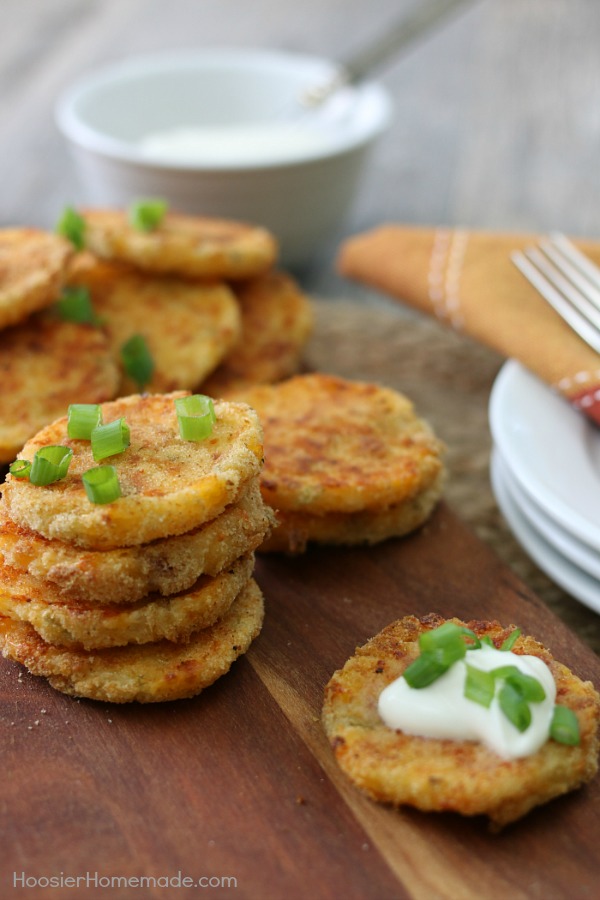 LOADED MASHED POTATO PATTIES - Use up your leftover mashed potatoes with the easy recipe for Mashed Potato Cakes! BAKED not FRIED! 