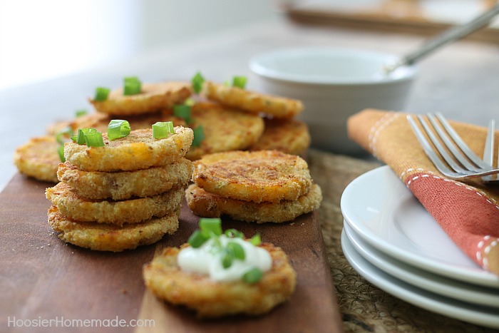 LOADED MASHED POTATO PATTIES - Use up your leftover mashed potatoes with the easy recipe for Mashed Potato Cakes! BAKED not FRIED! 