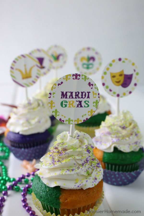 MARDI GRAD CUPCAKES WITH FREE CUPCAKE TOPPERS