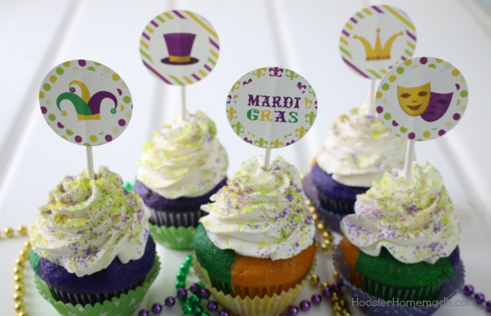 MARDI GRAD CUPCAKES WITH FREE CUPCAKE TOPPERS