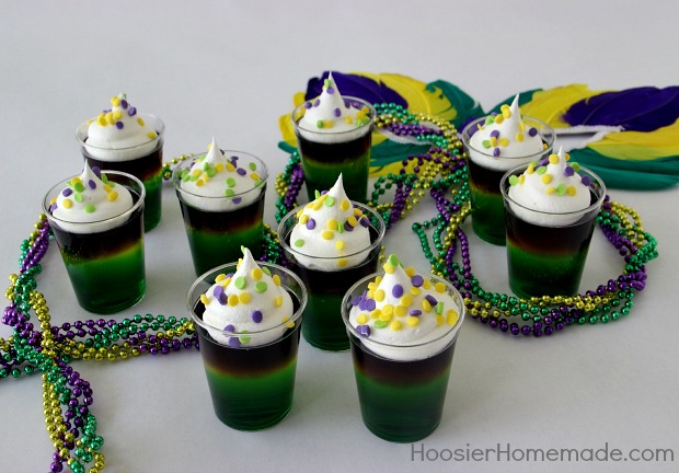 Mardi Gras Jello Shots | Recipe on HoosierHomemade.com