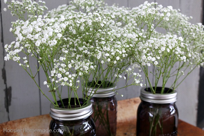 Purple Mason Jars filled with flowers