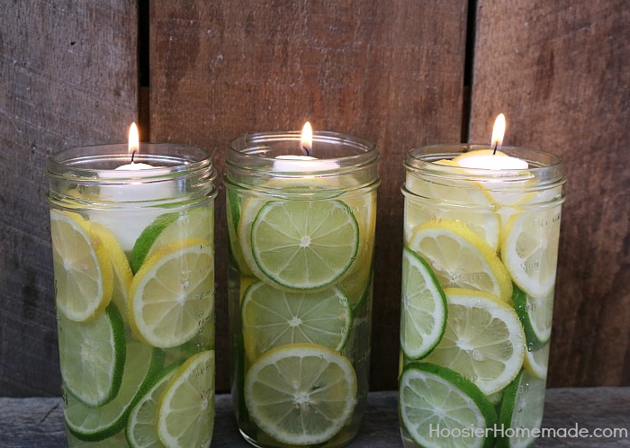 Mason Jars with fruit and floating candles