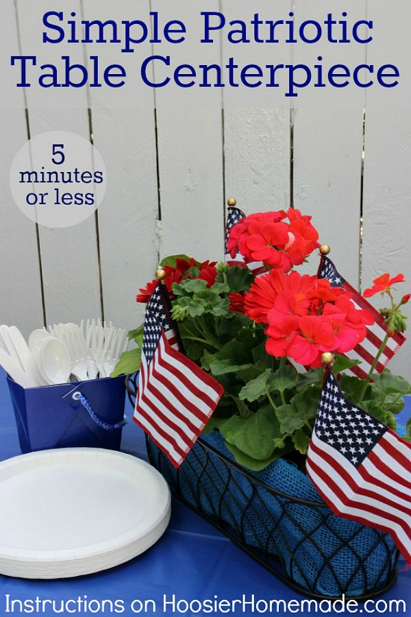 Create this Simple Patriotic Table Centerpiece in under 5 minutes! Perfect for Memorial Day and Fourth of July! 