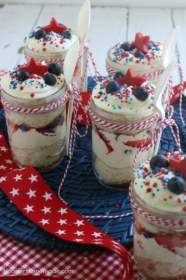 This Easy Strawberry Blueberry Trifle Recipe is great for Memorial Day or 4th of July! Leave off the chocolate stars and you have a fun dessert to pack in a picnic or take to a potluck! 