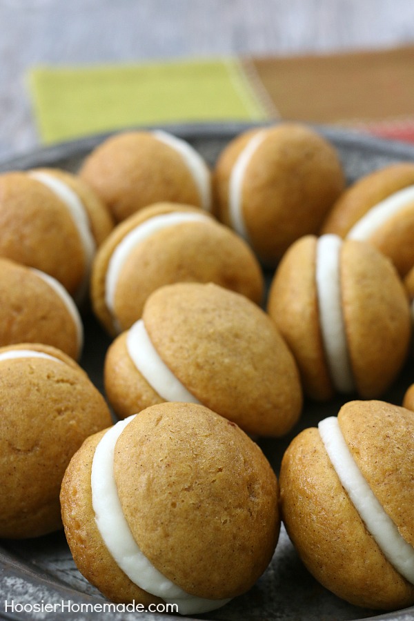 MINI PUMPKIN WHOOPIE PIES - Soft pumpkin cookies sandwiched with buttercream frosting