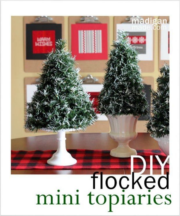 DIY Flocked Mini Topiaries: 100 Days of Homemade Holiday Inspiration