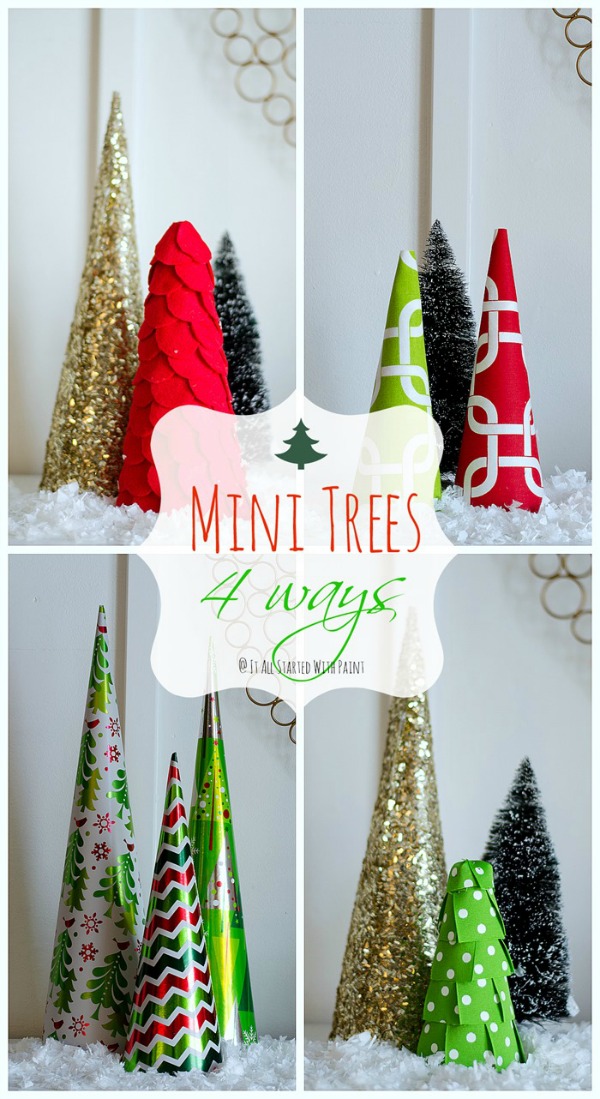 Create your own style with the easy to make Mini Trees! They are perfect for table tops, Christmas Mantel, and more! Visit our 100 Days of Homemade Holiday Inspiration for more recipes, decorating ideas, crafts, homemade gift ideas and much more!